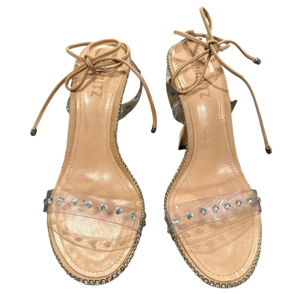 SCHUTZ RHEA SANDAL HONEY BEIGE CRYSTAL STRAPPY HEELS SHOES 8